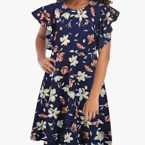 GORLYA Black Floral Dress with Ruffle Detail and Butterfly Sleeves